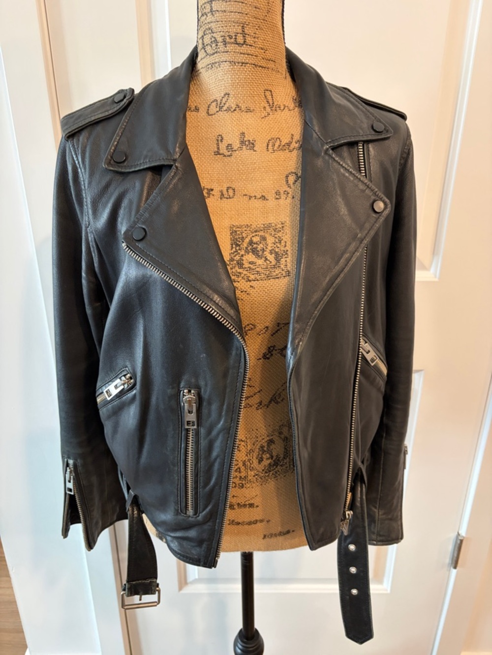All Saints Black Leather Moto Jacket - Women’s Classic Biker Style